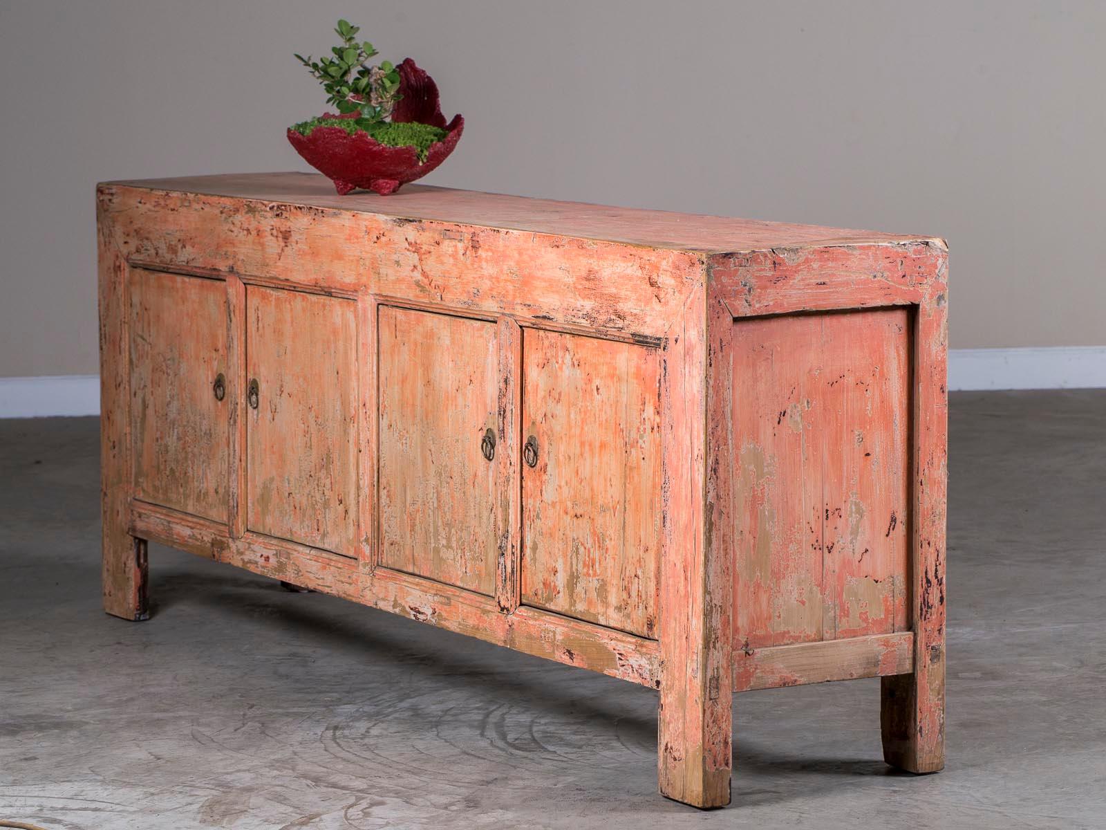 Indian Rose Pink Long Painted Buffet Credenza Chinese, circa 1940 4