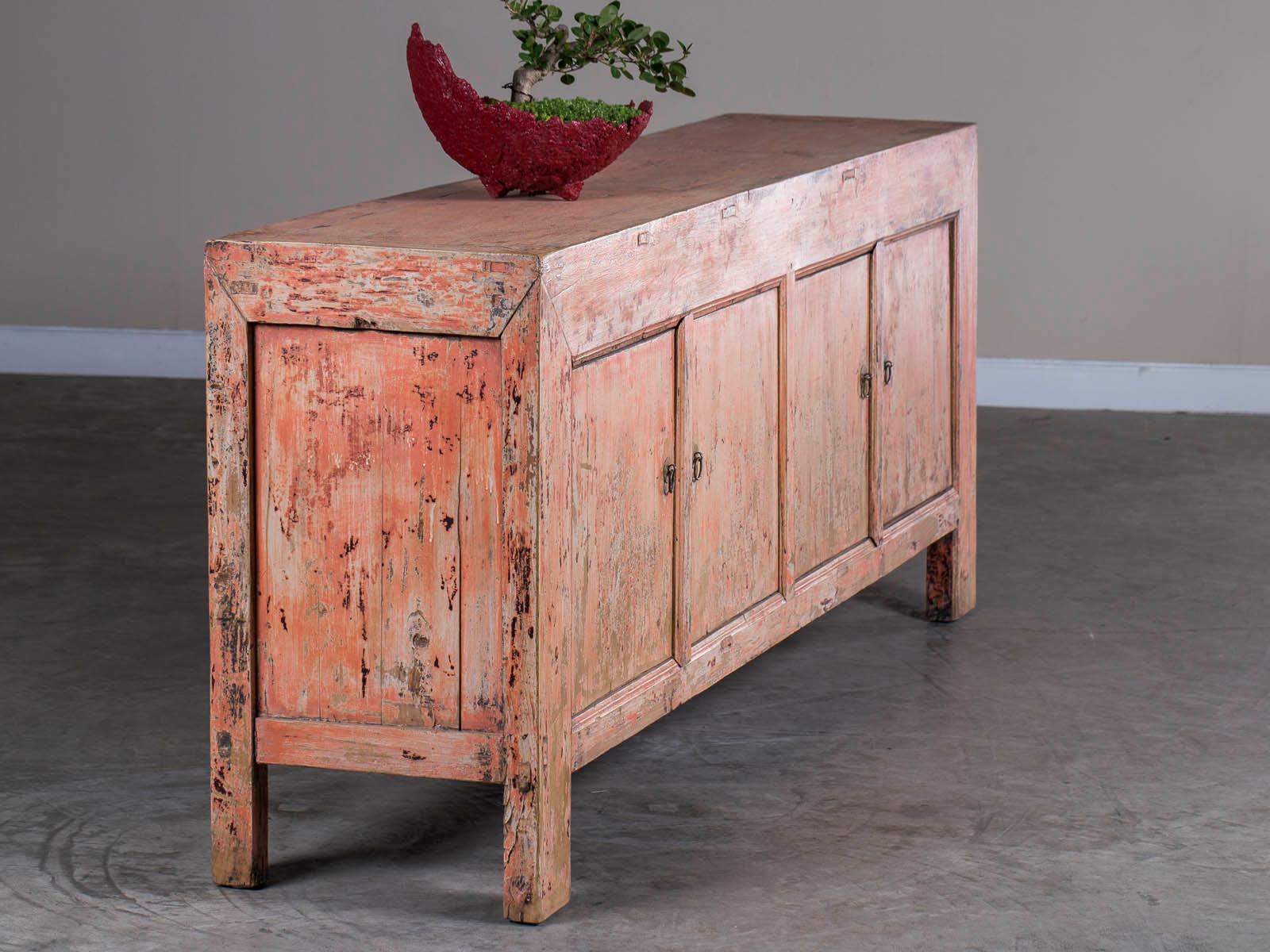 Indian Rose Pink Long Painted Buffet Credenza Chinese, circa 1940 5