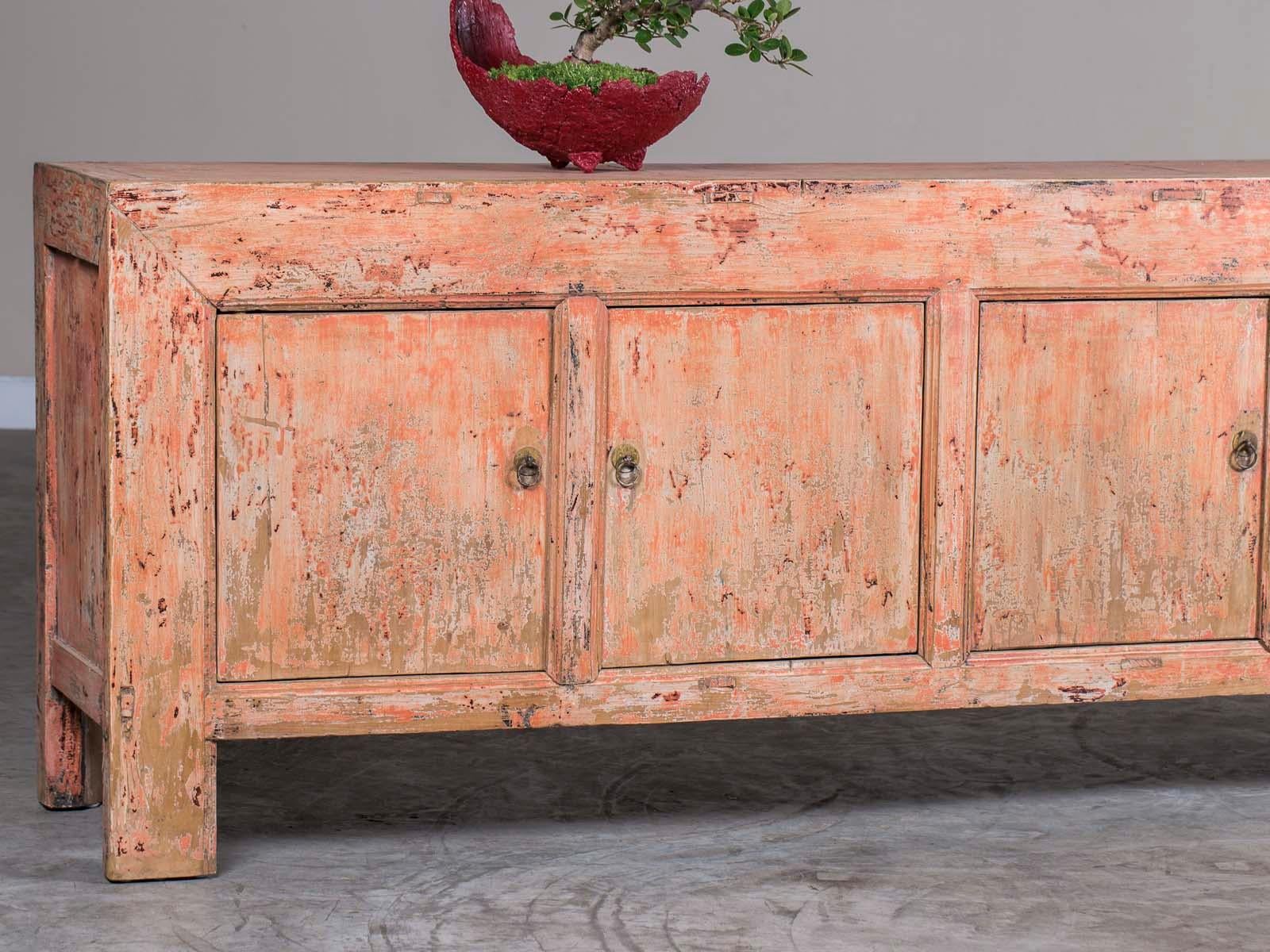 Chinese Export Indian Rose Pink Long Painted Buffet Credenza Chinese, circa 1940