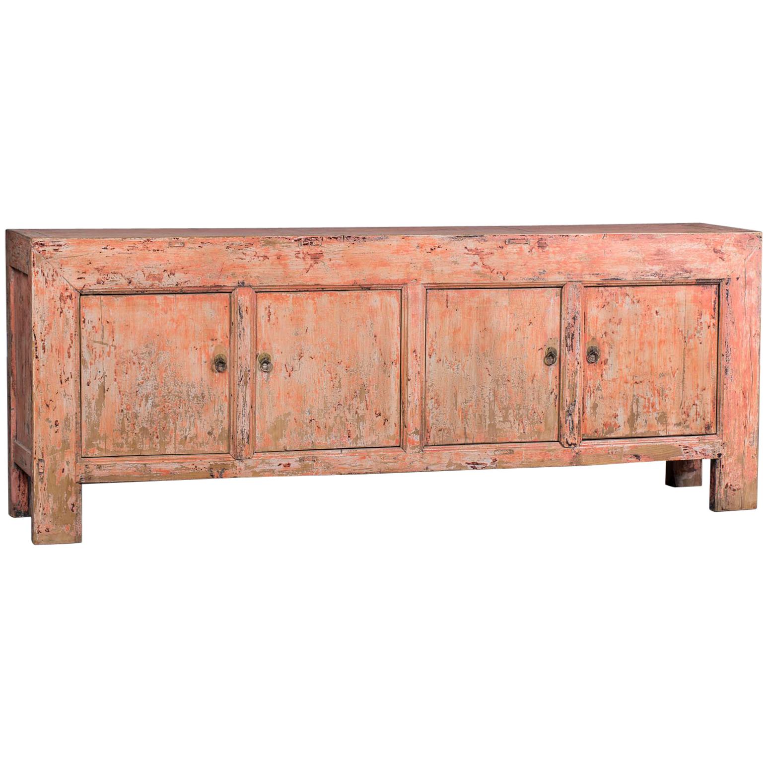 Indian Rose Pink Long Painted Buffet Credenza Chinese, circa 1940