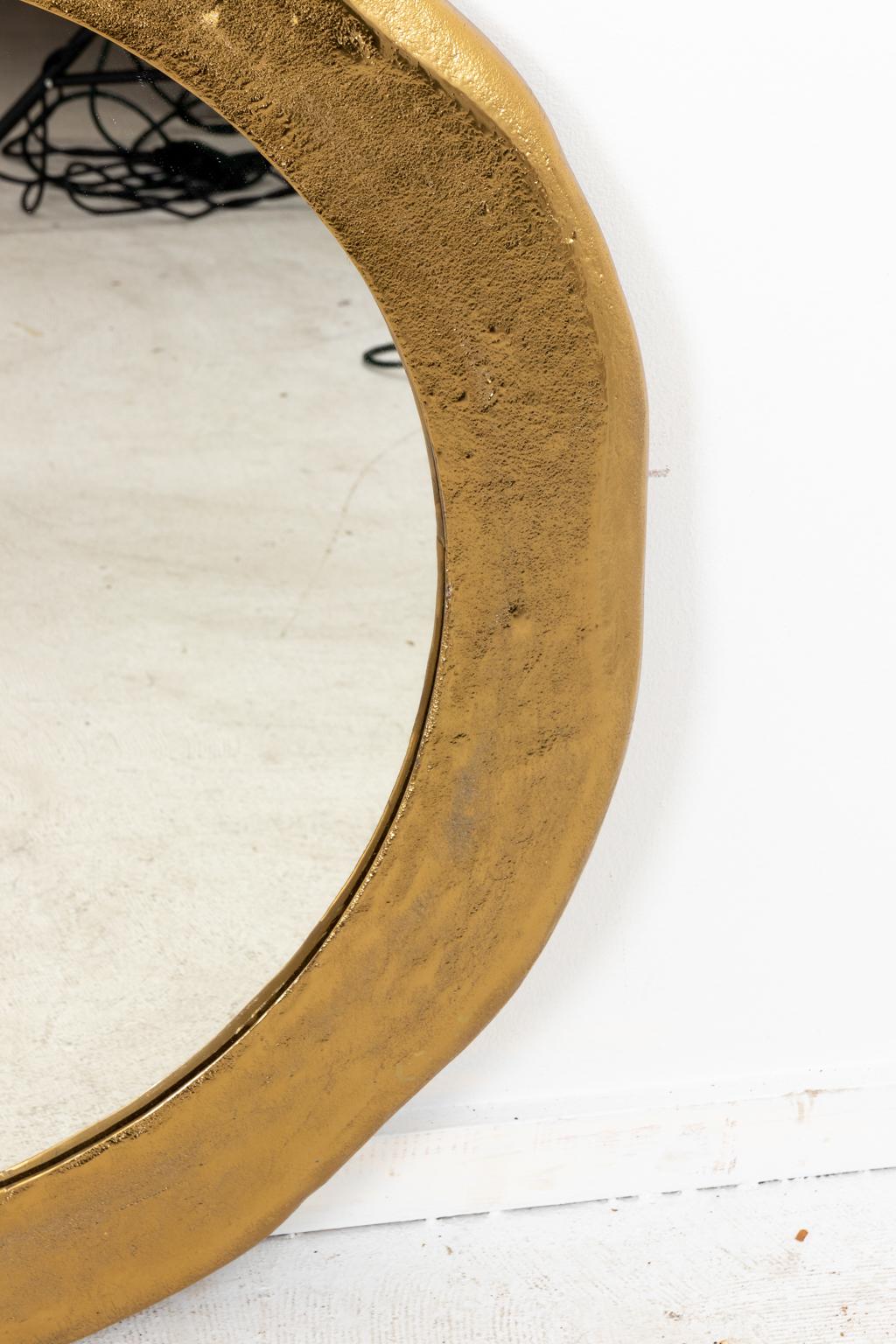 Brutalist Indian Rough Cast Brass Mirror