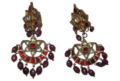 Indian Ruby and Sapphire Chandelier Earrings