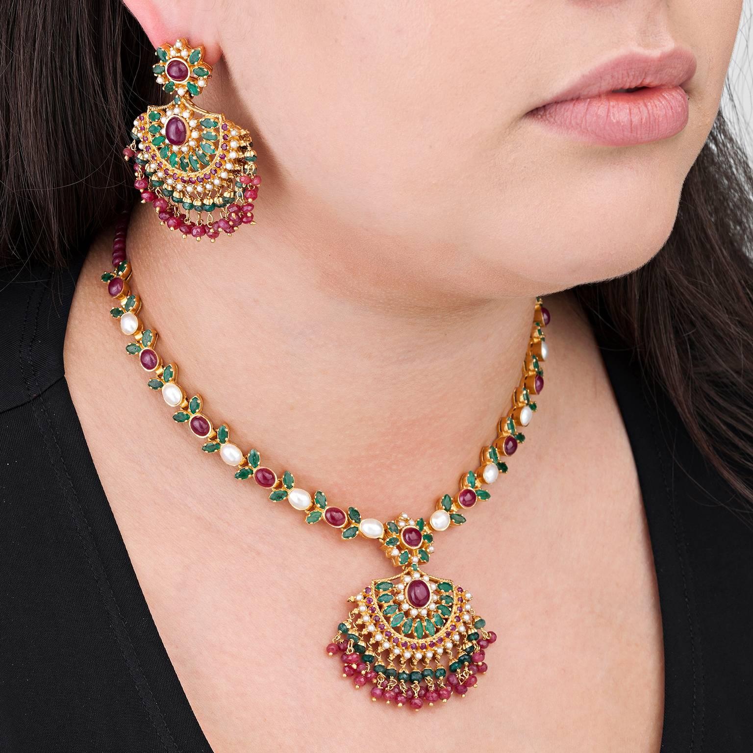 pearl ruby emerald earrings