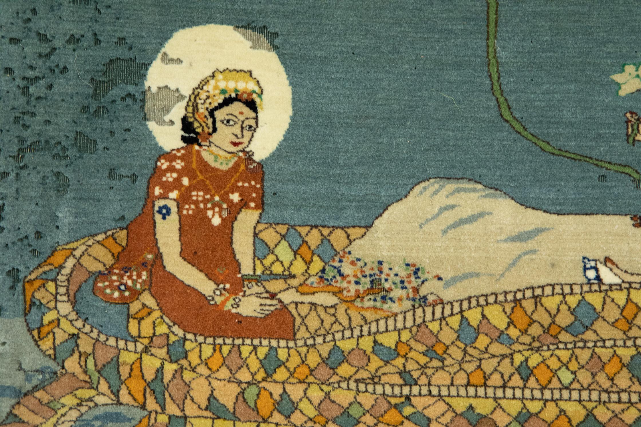 Indian Rug Pashmina Buddhist Design Museum Quality In Good Condition For Sale In Ferrara, IT