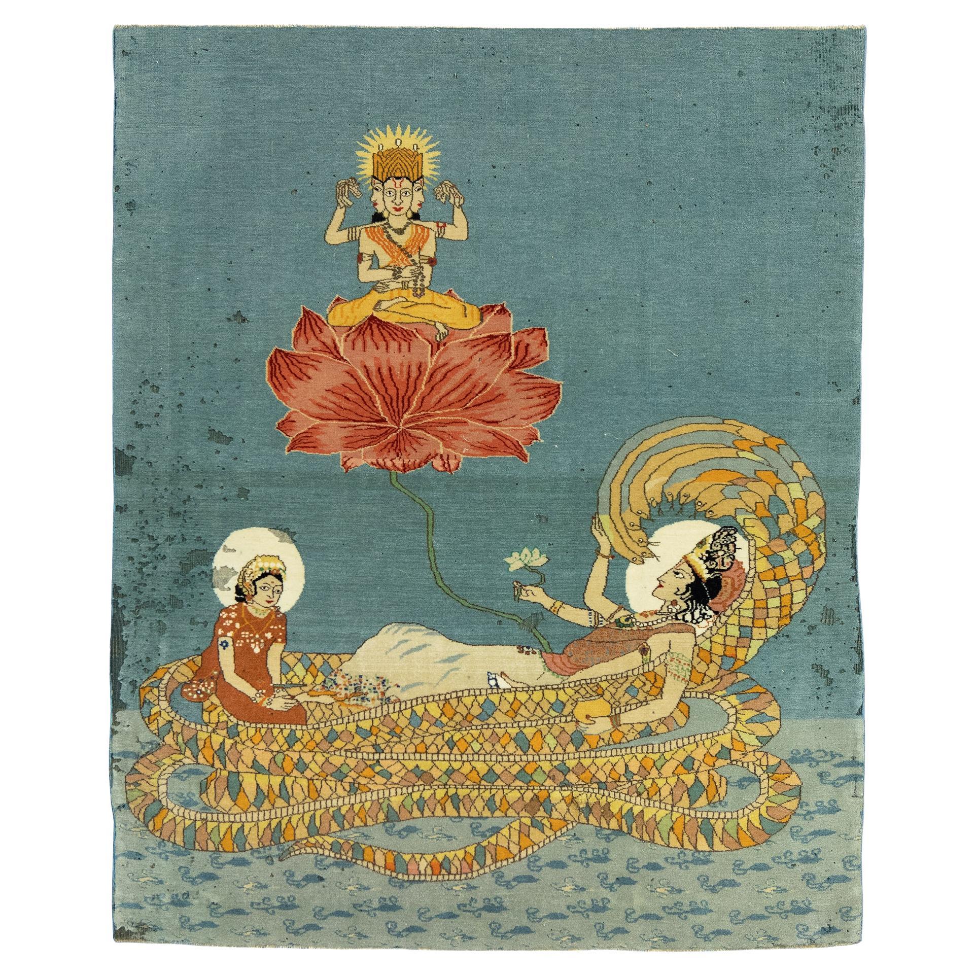Indian Rug Pashmina Buddhist Design Museum Quality For Sale