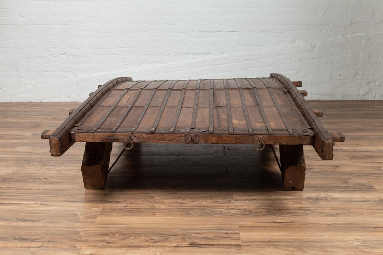 Indian Rustic Antique Wooden Ox Cart With Metal Accents Made Into A Coffee Table For Sale At 1stdibs