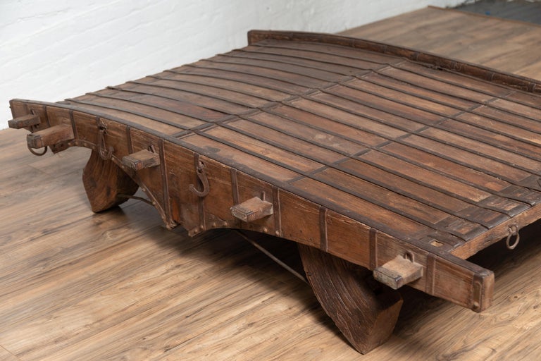 Indian Rustic Antique Wooden Ox Cart With Metal Accents Made Into A Coffee Table For Sale At 1stdibs