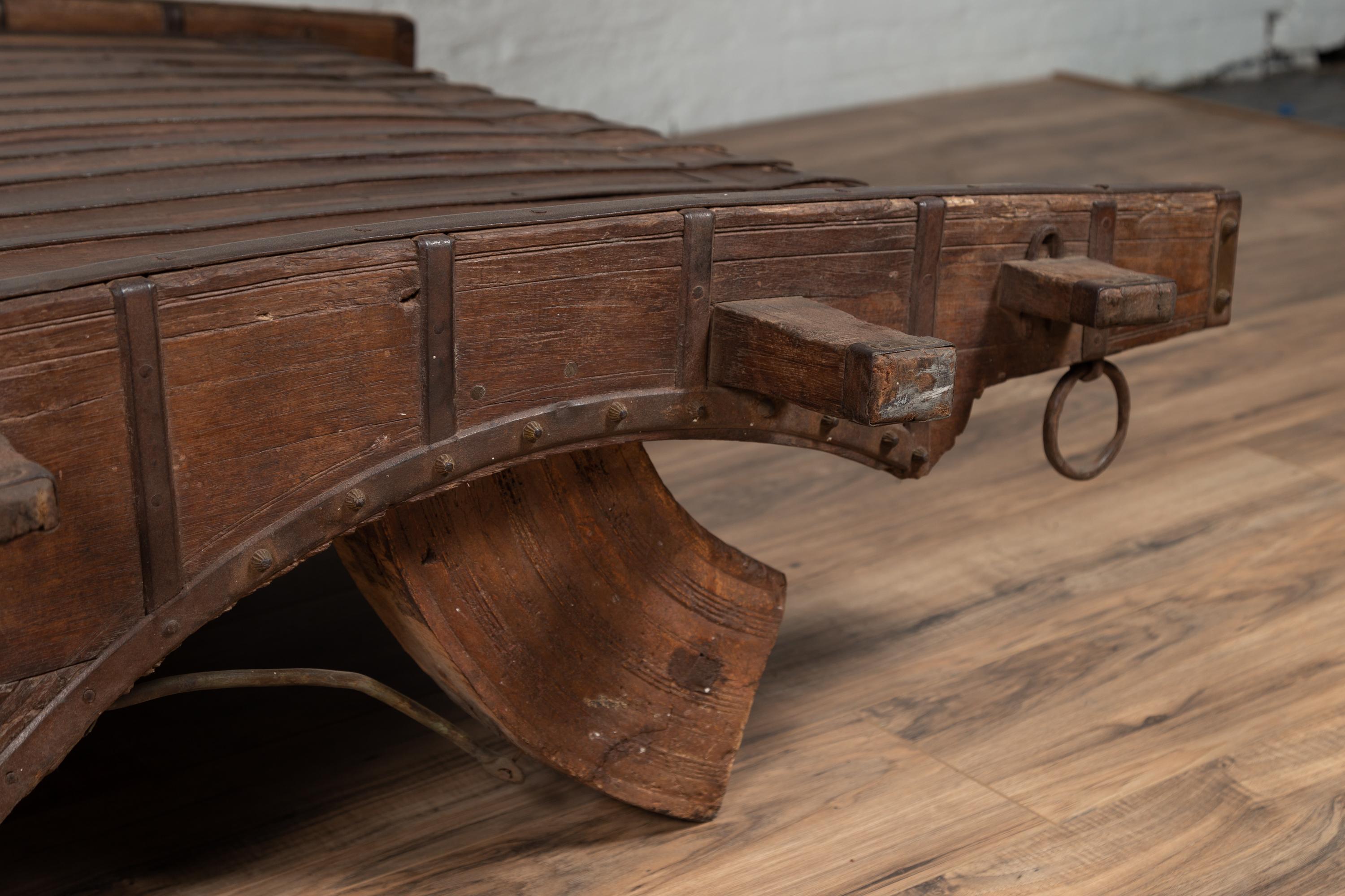 Indian Rustic Antique Wooden Ox Cart with Metal Accents Made into a Coffee Table In Good Condition In Yonkers, NY