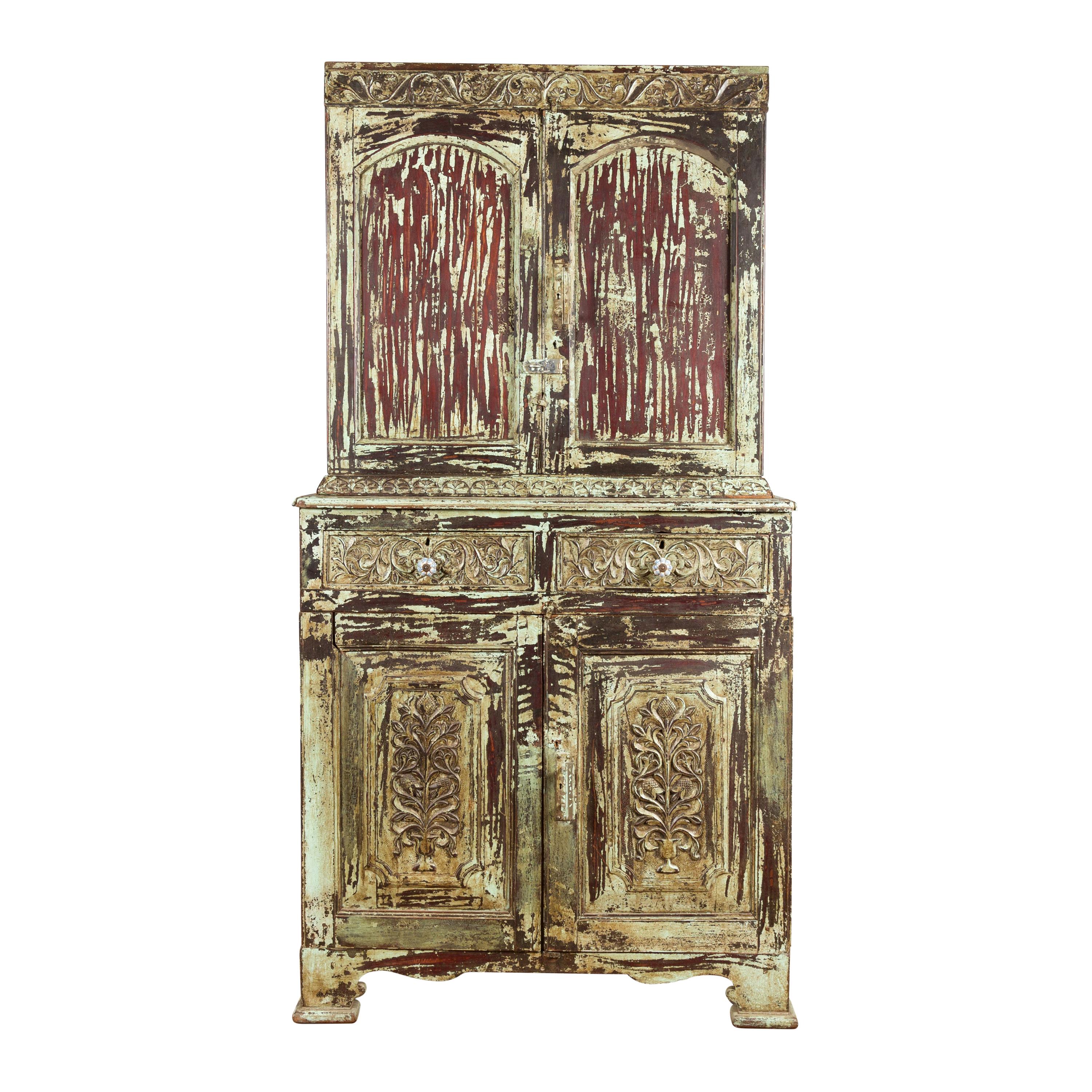 Large Indian Antique Wooden with Carved Sunburst and Floral