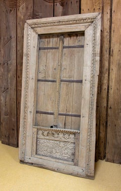 Indian Rustic Wooden Window with Iron Decorations