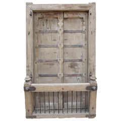 Indian Rustic Wooden Window with Iron Decorations