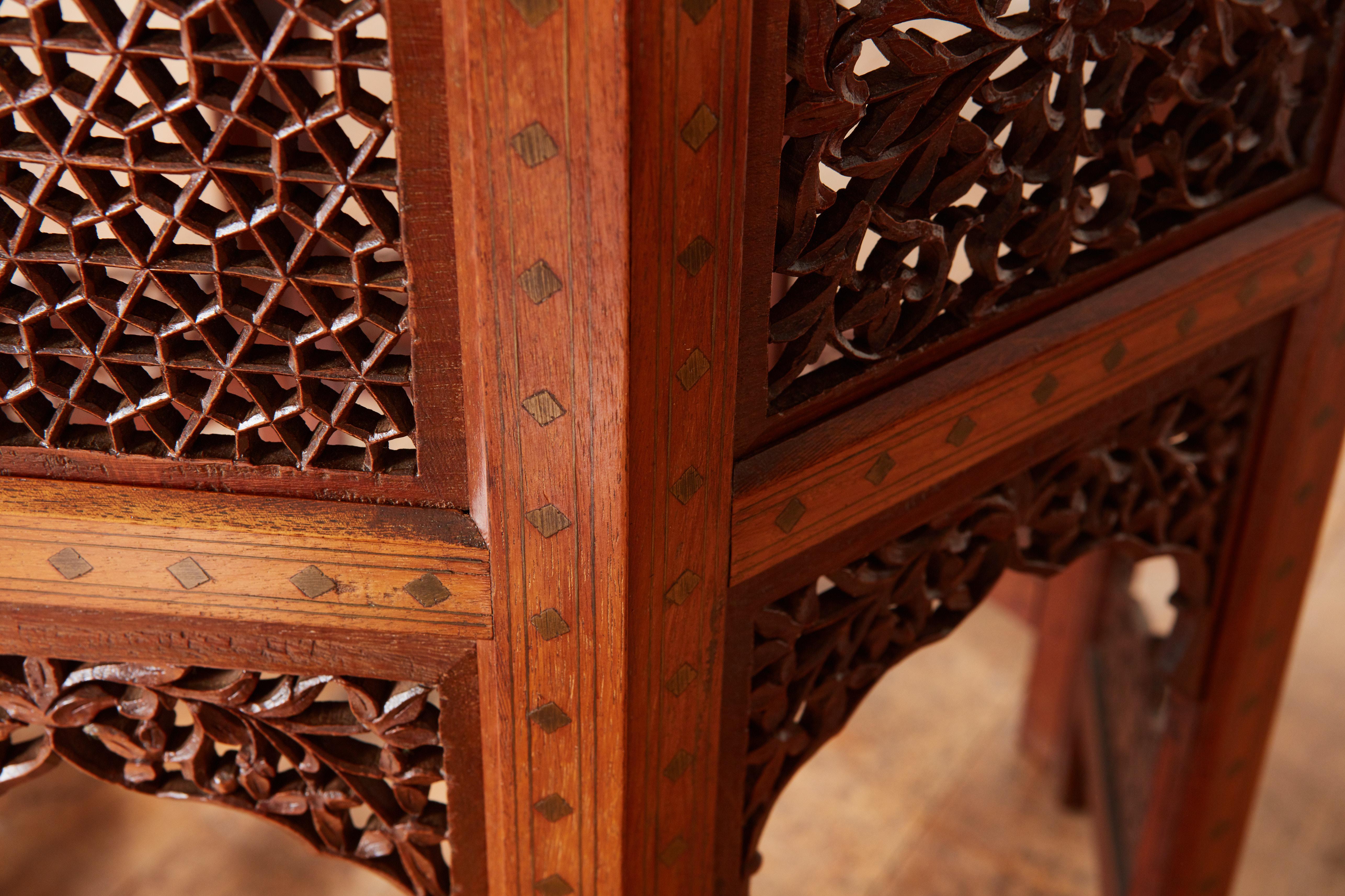 Brass Indian Sandalwood Taboret Table