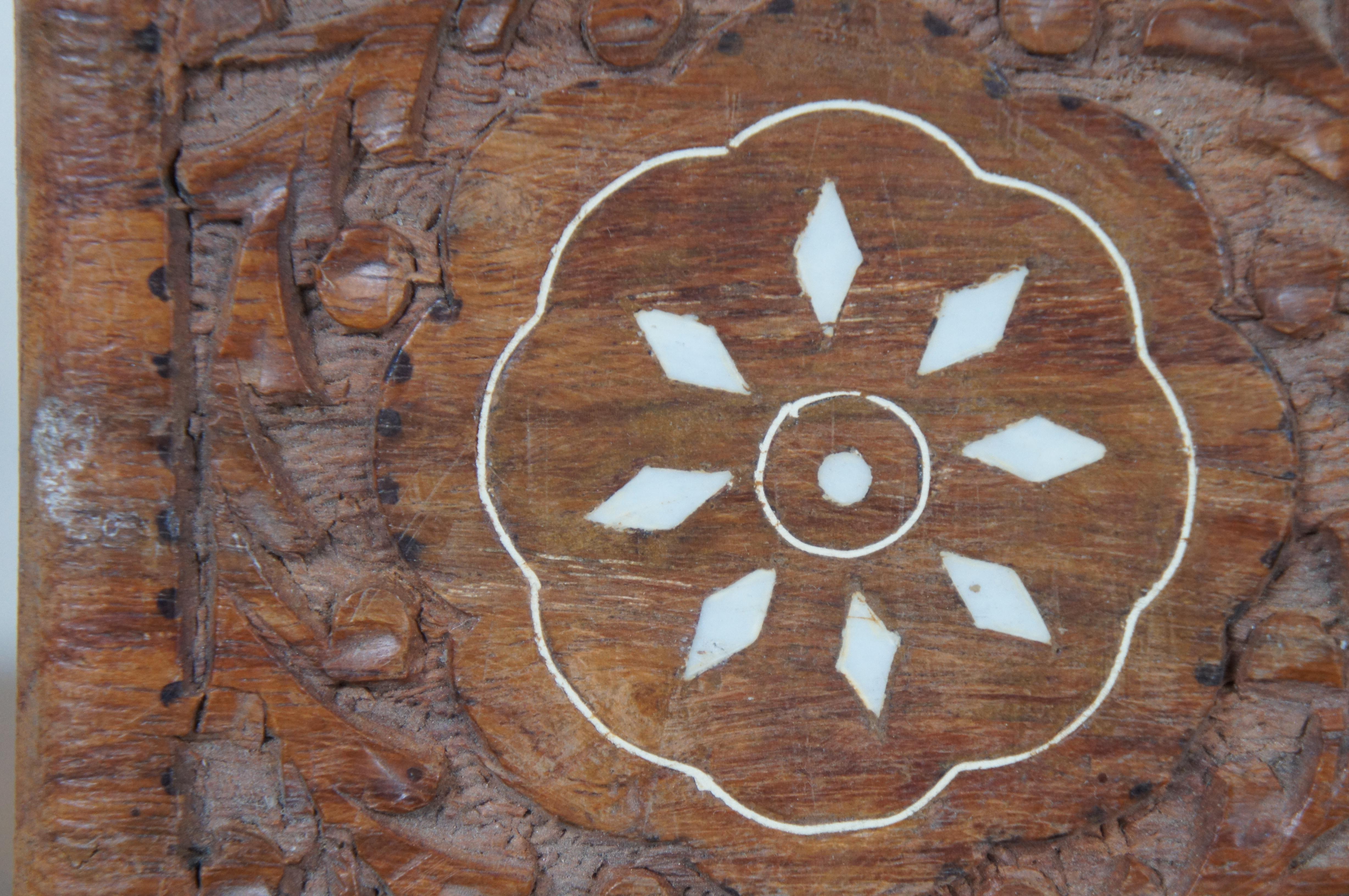 Indian Sheesham Rosewood Carved Inlaid Square Floral Jewelry Keepsake Box 4