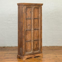 Indian Sheesham Wood 19th Century Cabinet with Carved Doors and Metal Accents