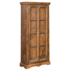 Used Indian Sheesham Wood 19th Century Cabinet with Carved Doors and Metal Accents