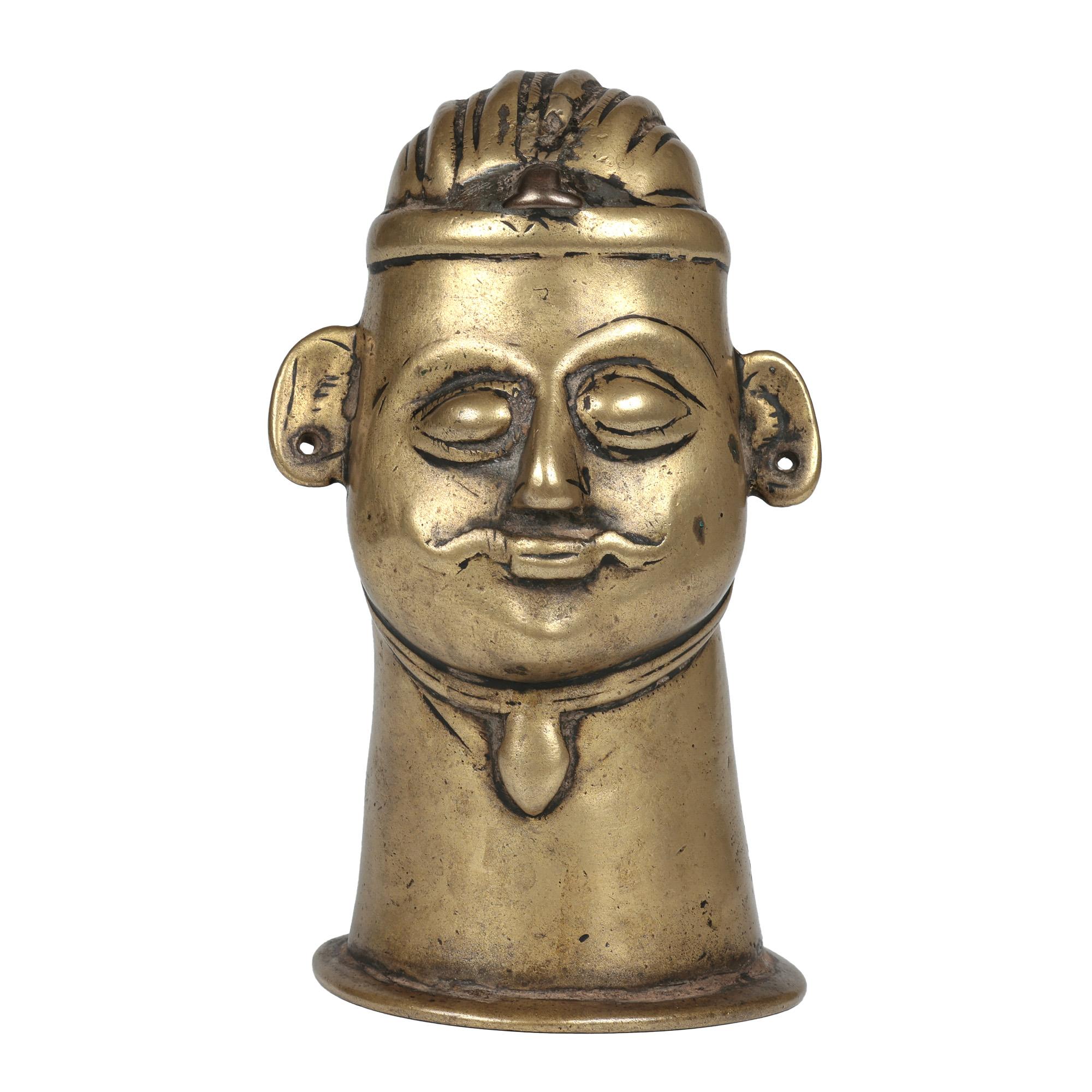 Hand-Crafted Indian Shiva Mukhalingam Brass Alloy Human Face Cover For Sale