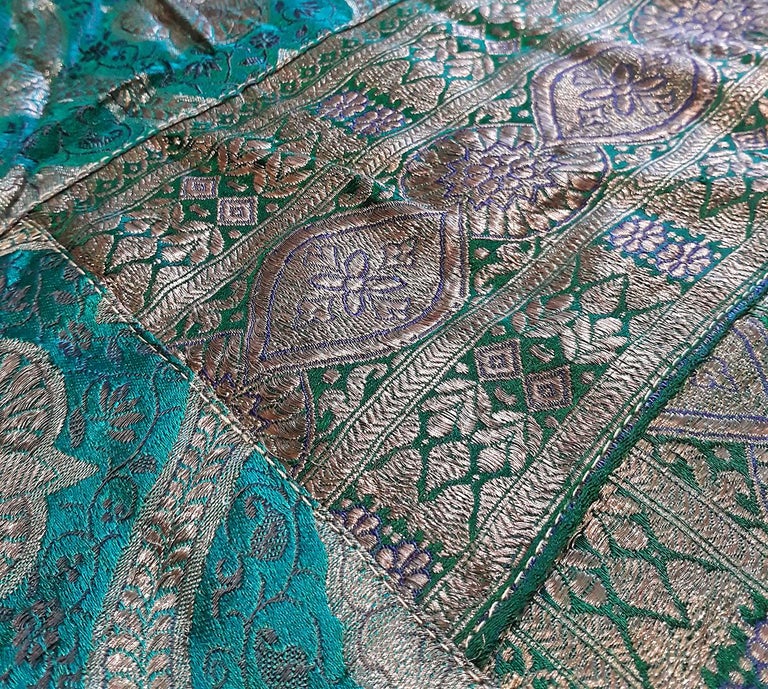 Quilted Brocade Silk Bangladeshi Kantha Quilt, Late 20th Century For Sale