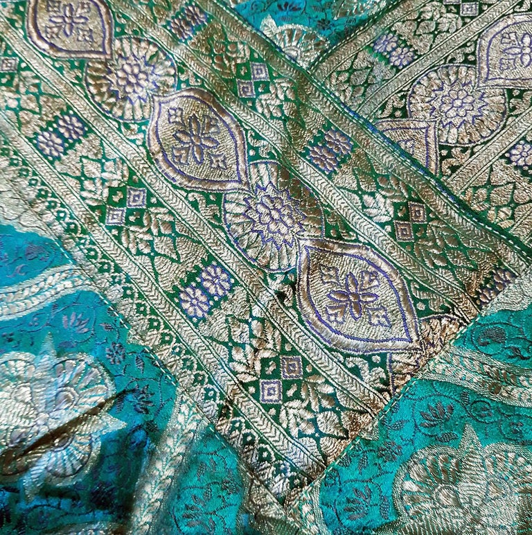 Brocade Silk Bangladeshi Kantha Quilt, Late 20th Century In Good Condition For Sale In New York, NY