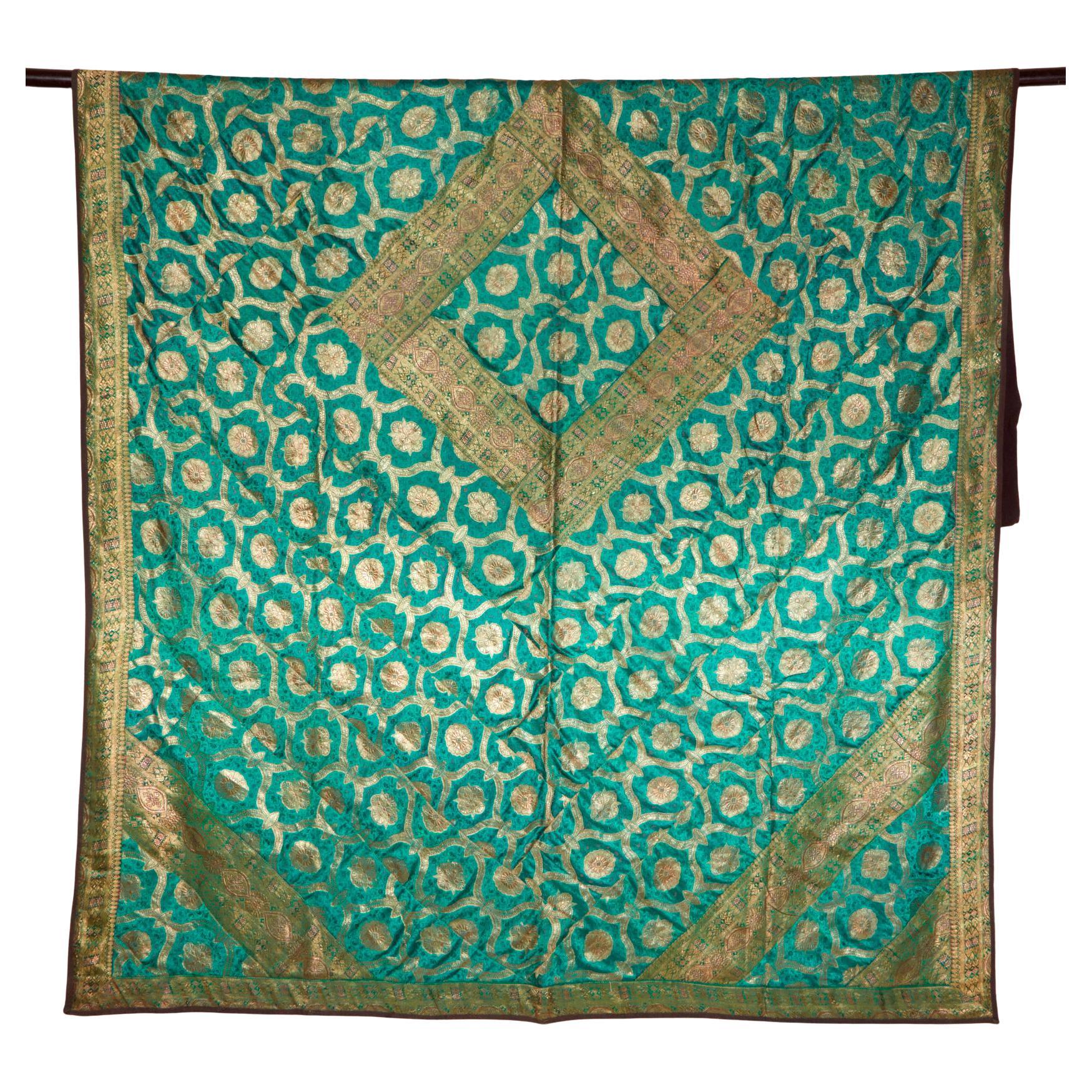 Brocade Silk Bangladeshi Kantha Quilt, Late 20th Century For Sale