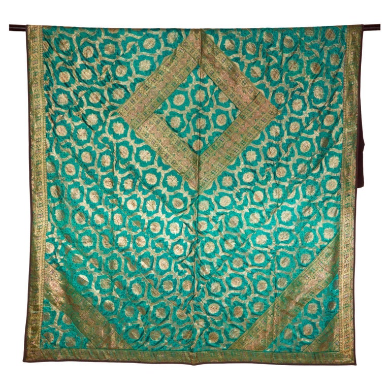 Brocade Silk Bangladeshi Kantha Quilt, Late 20th Century For Sale