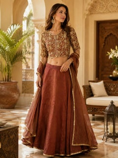 Indian Silk Couture Lehenga Set Beaded Brocade Blouse & Matching Shawl