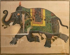 Indian Silk Painting of Ceremonial Elephant, Traditional Art, 40x50 cm