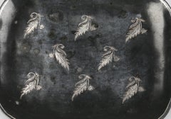 Indian Silver Bidriware Inlaid Silver Metal Twin Handled Tray