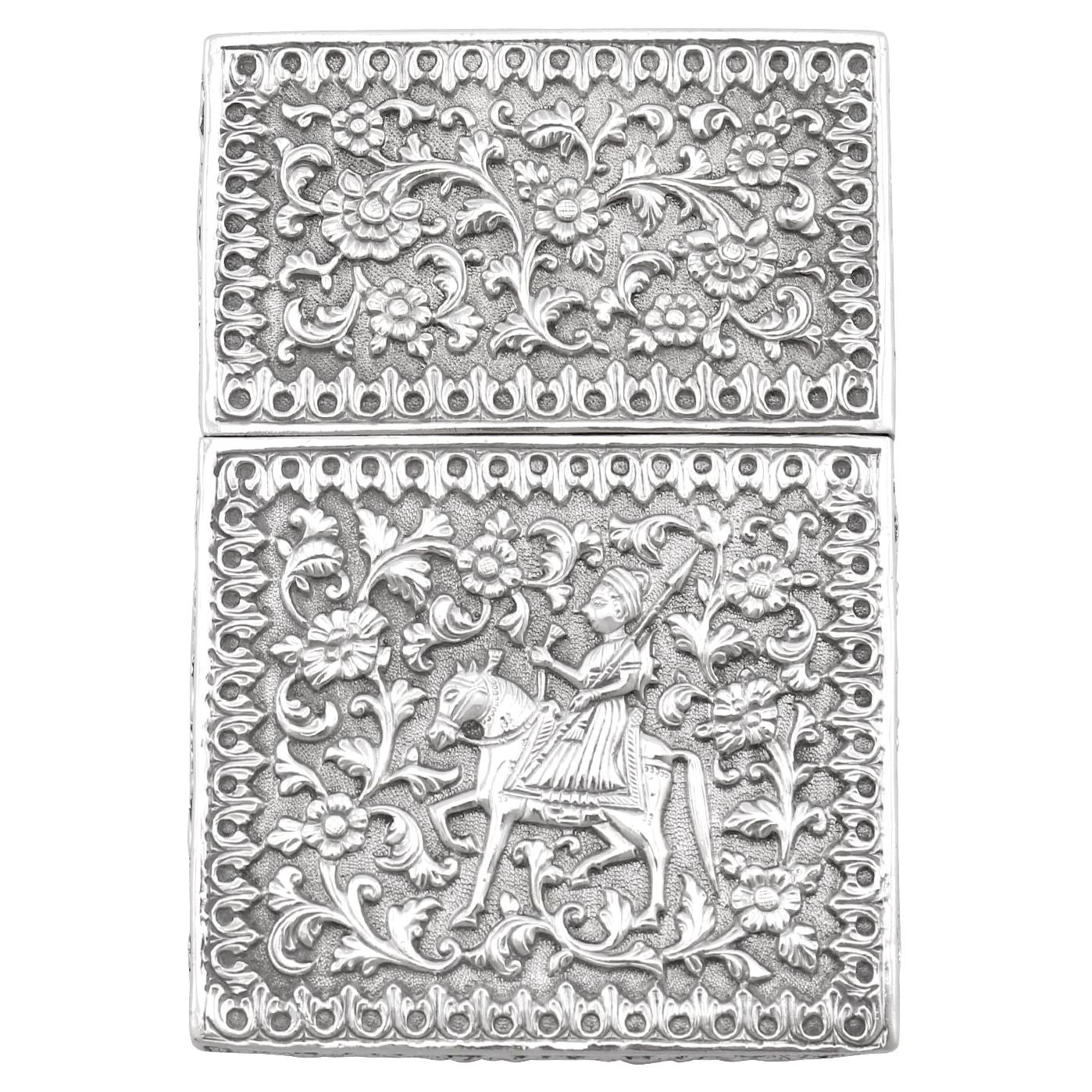 Antikes indisches Silberkartenetui aus Silber, um 1880