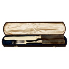 Indian Silver Gilt and Agate Handled Travelling Knife and Fork
