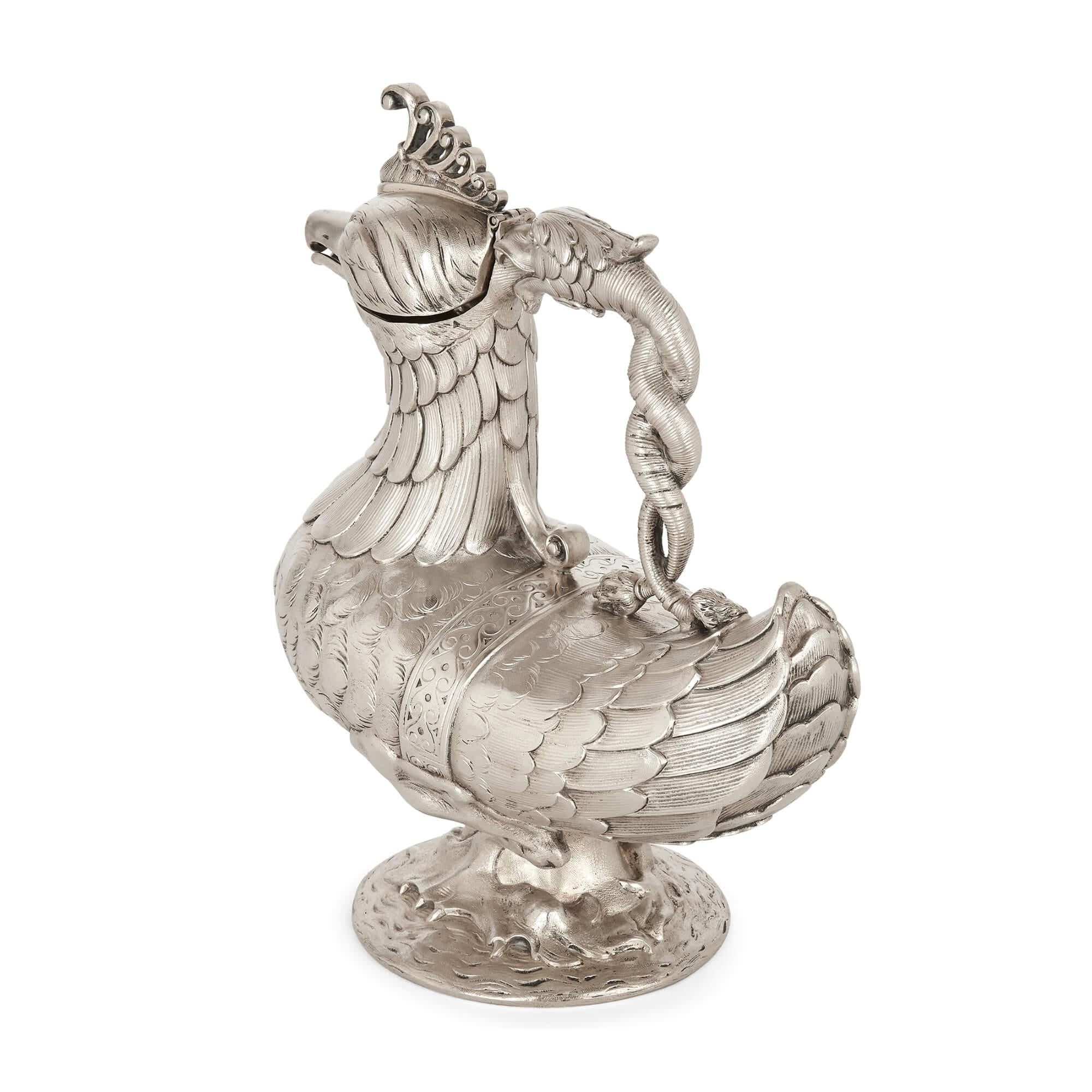 19th Century Indian silver mythological bird-form jug For Sale