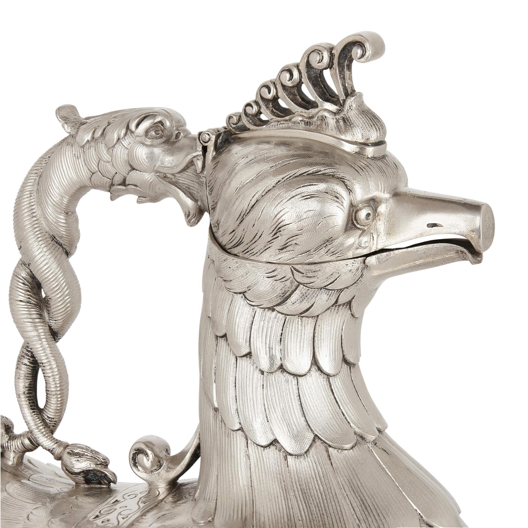Silver Indian silver mythological bird-form jug For Sale