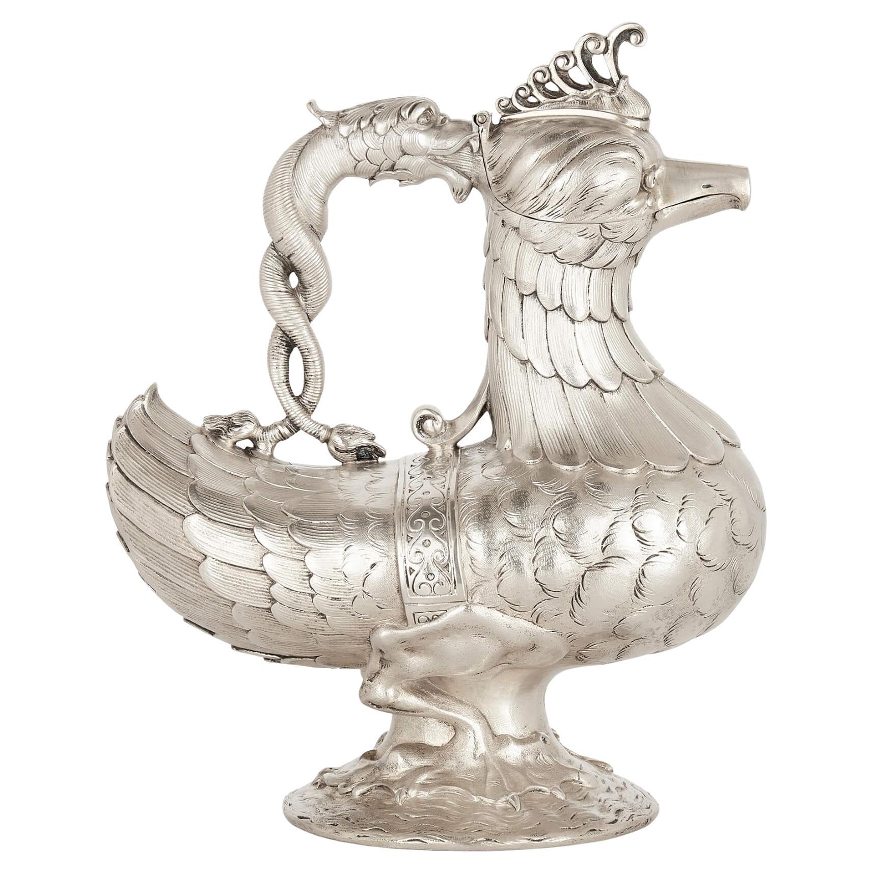 Indian silver mythological bird-form jug For Sale