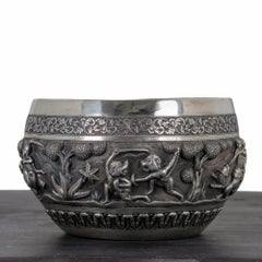 Indian Silver Repoussé Hunting Bowl, Lucknow, 19th Century