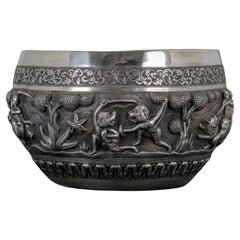 Vintage Indian Silver Repoussé Hunting Bowl, Lucknow, 19th Century