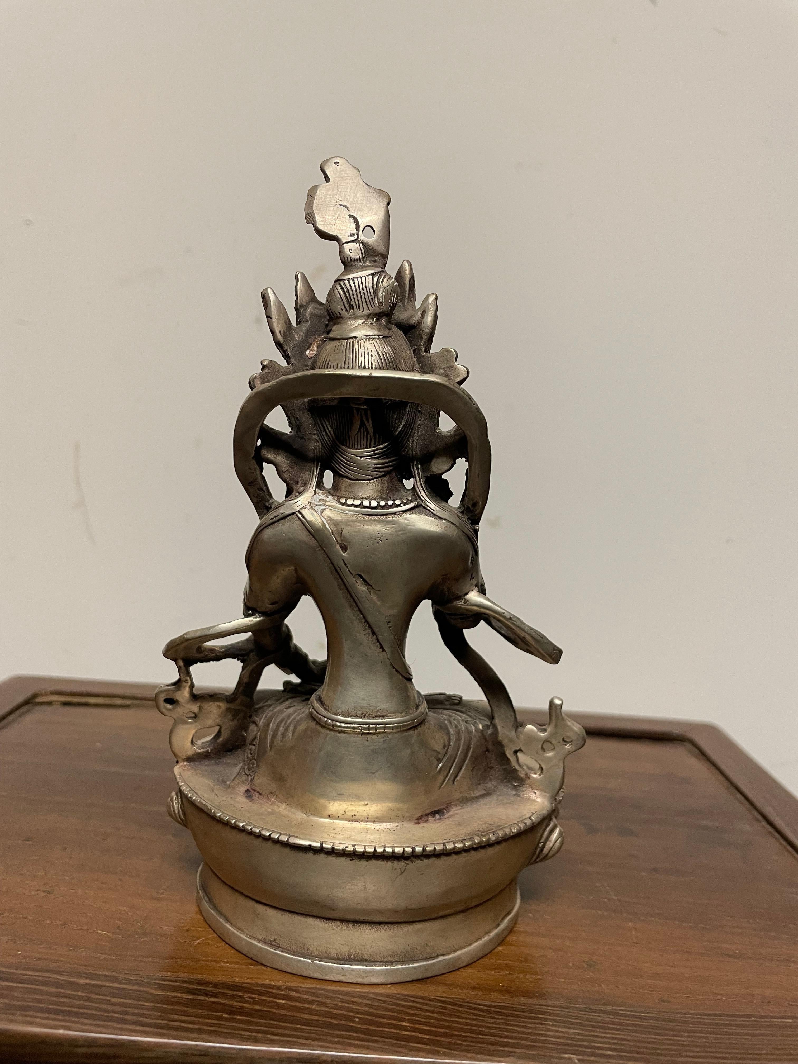Indian Silvered Bronze Buddhist Deity Vajradhara Seated in Lotus Position For Sale 7