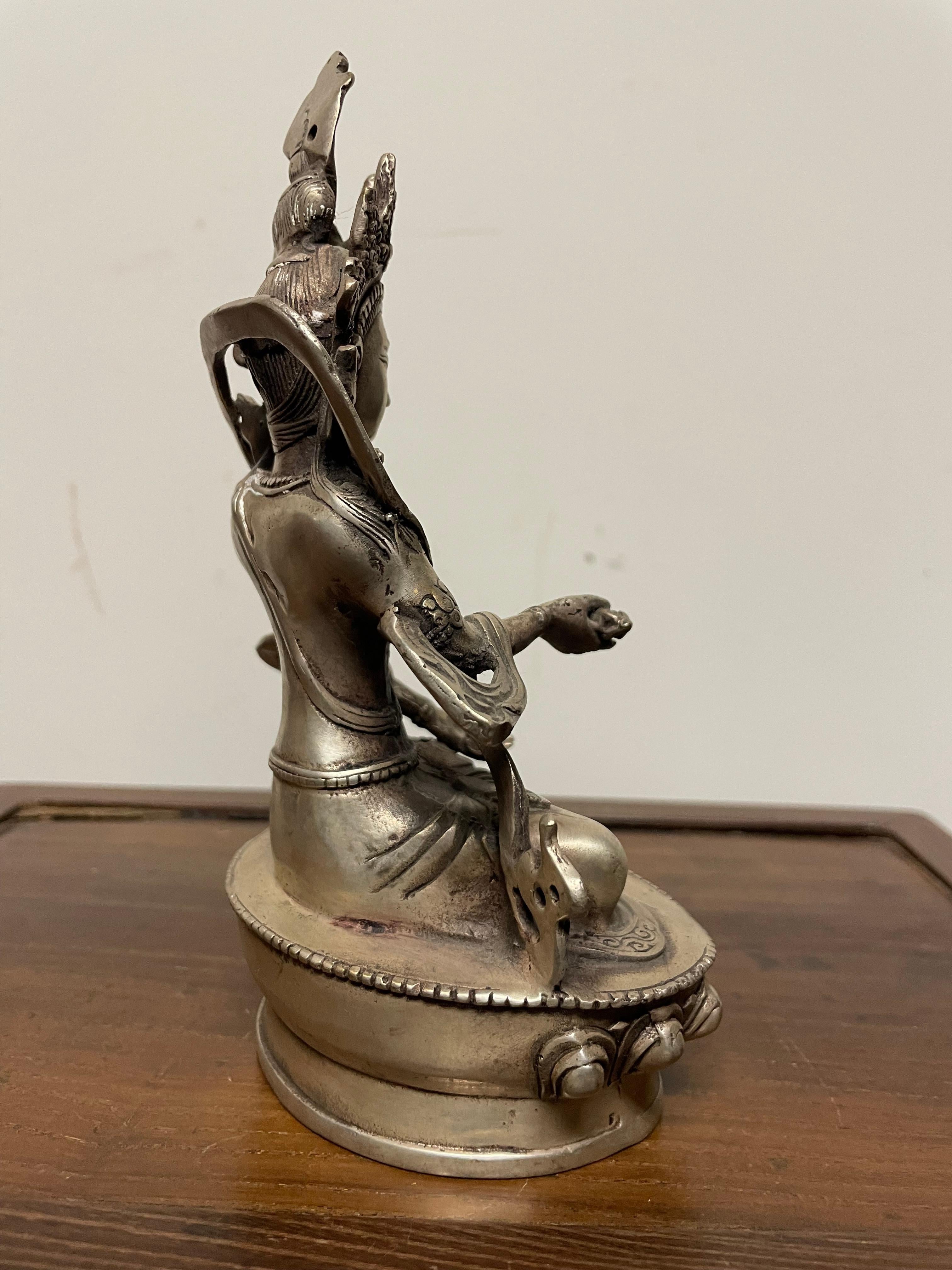 Indian Silvered Bronze Buddhist Deity Vajradhara Seated in Lotus Position For Sale 8