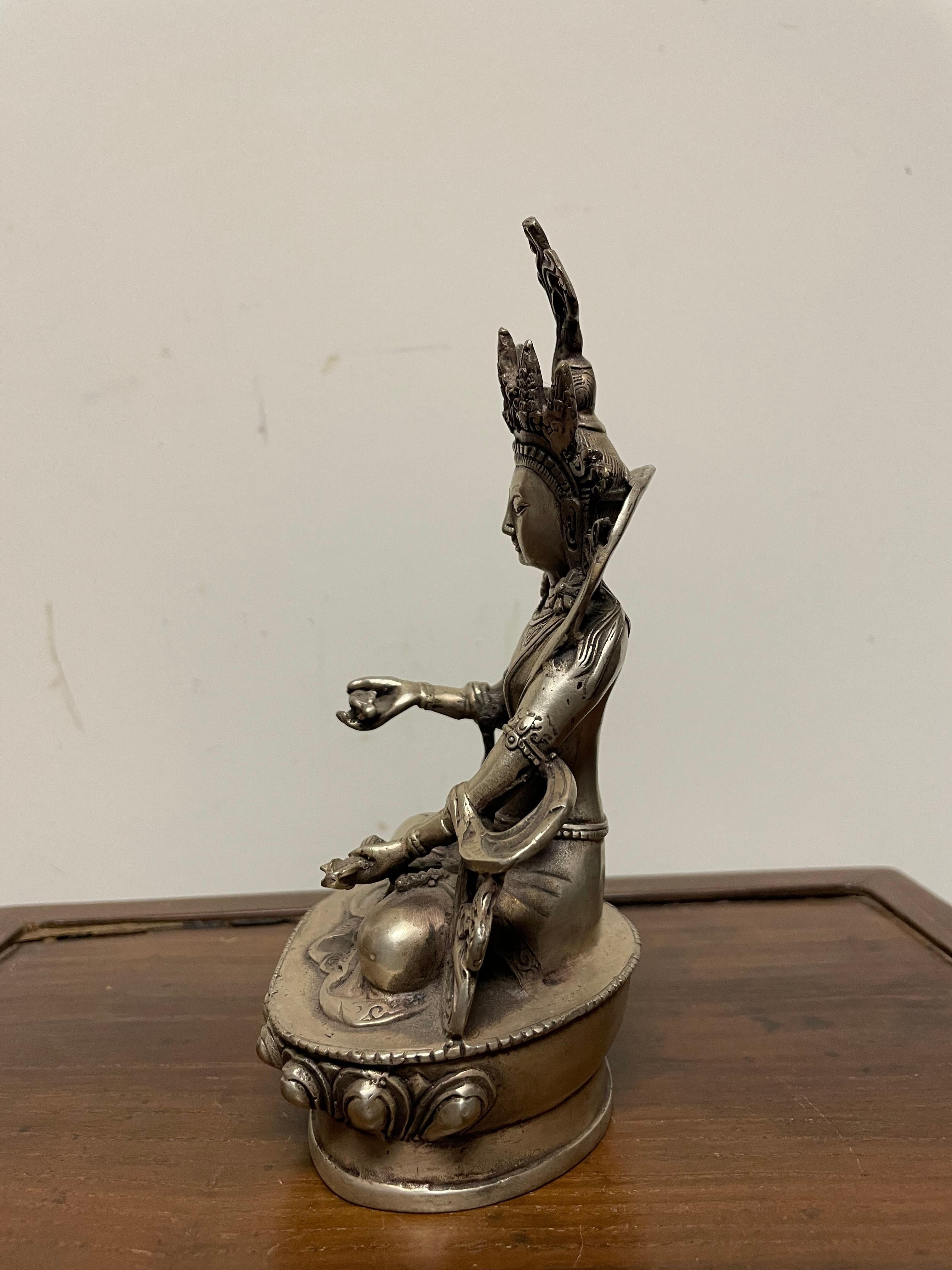 Indian Silvered Bronze Buddhist Deity Vajradhara Seated in Lotus Position For Sale 10