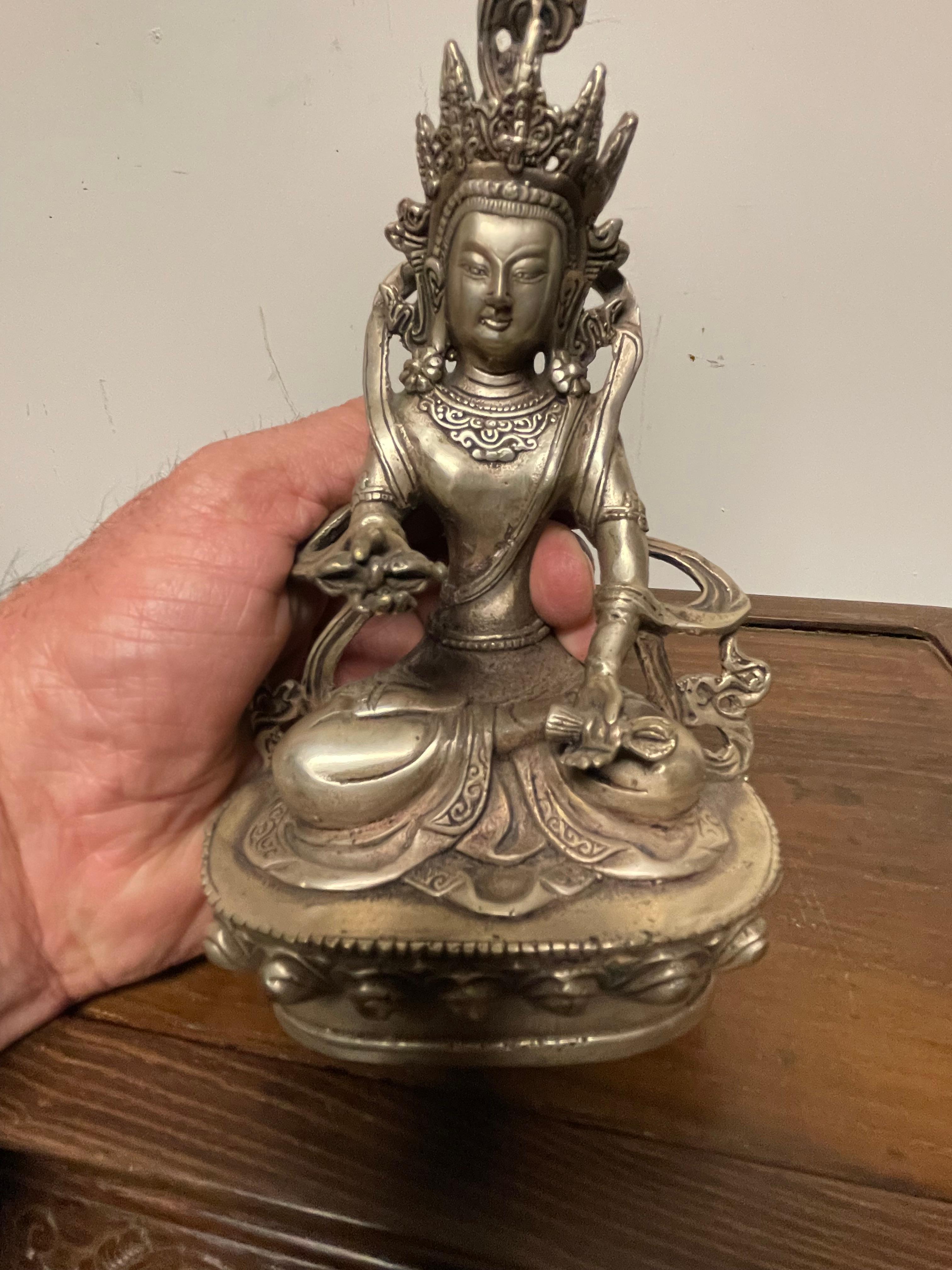 Indian Silvered Bronze Buddhist Deity Vajradhara Seated in Lotus Position For Sale 14