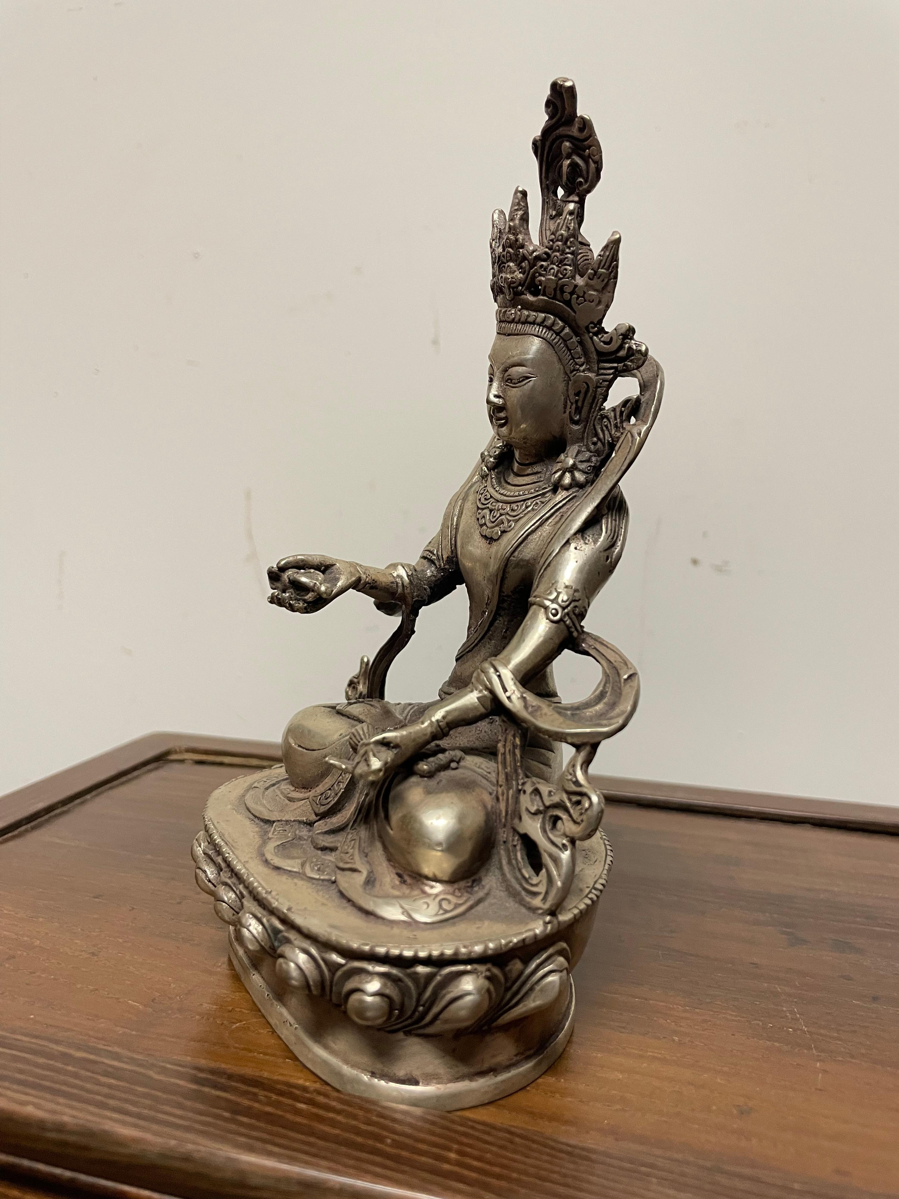 Indian Silvered Bronze Buddhist Deity Vajradhara Seated in Lotus Position For Sale 3