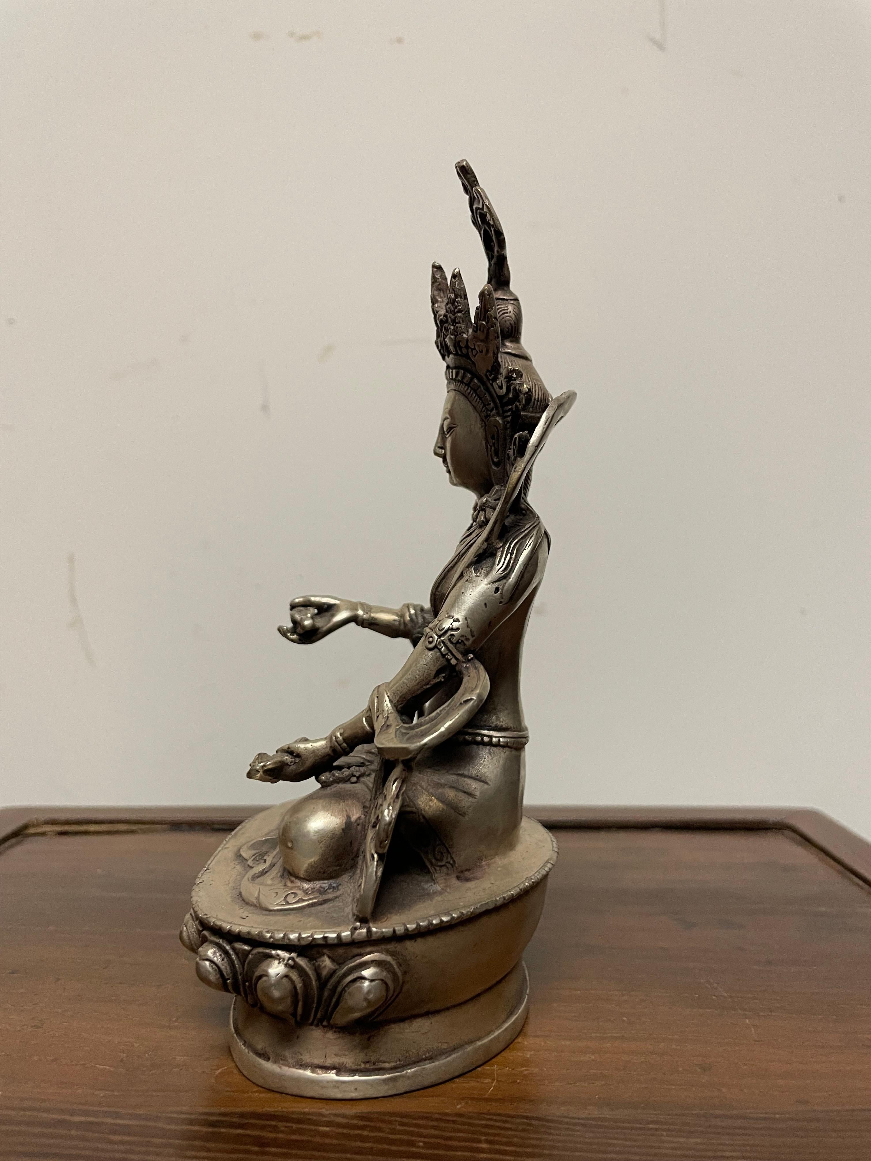 Indian Silvered Bronze Buddhist Deity Vajradhara Seated in Lotus Position For Sale 4