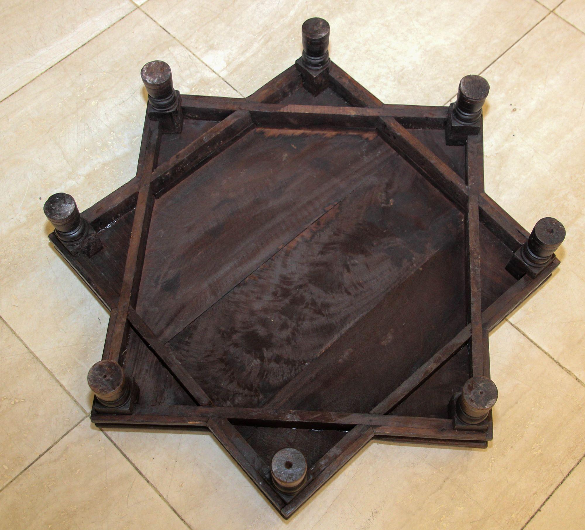 Indian Star Shape Wooden and Brass Low Coffee Table 1950s For Sale 4