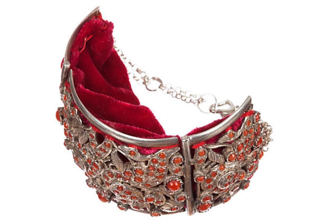 Contemporary Indian Sterling Silver Coral Bracelet For Sale
