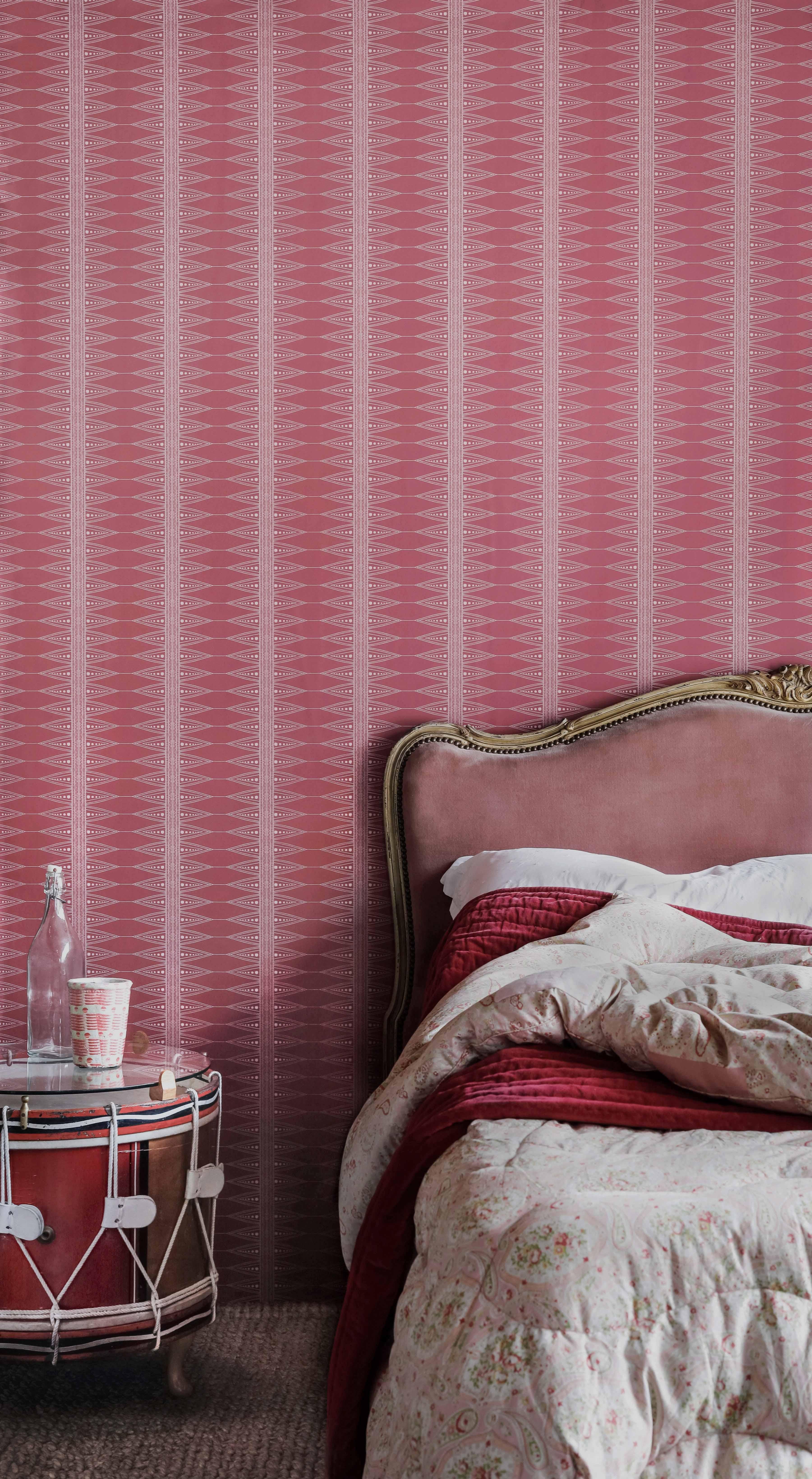 Paper 'Indian Stripe' Contemporary, Traditional Wallpaper in Pale Pink/Teal For Sale