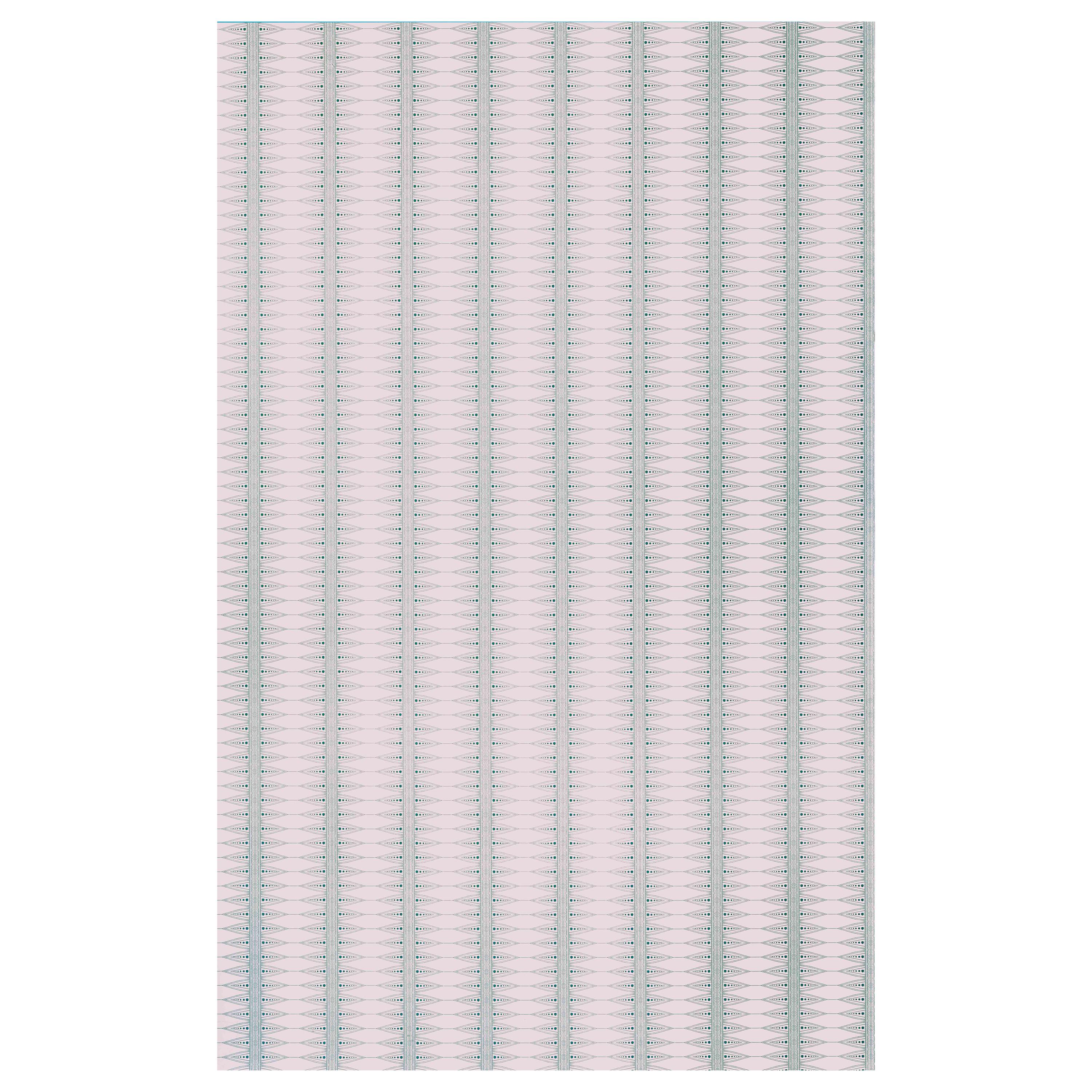 'Indian Stripe' Contemporary, Traditional Wallpaper in Pale Pink/Teal For Sale