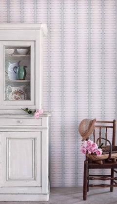 'Indian Stripe' Contemporary, Traditional Wallpaper in Pale Pink/Teal