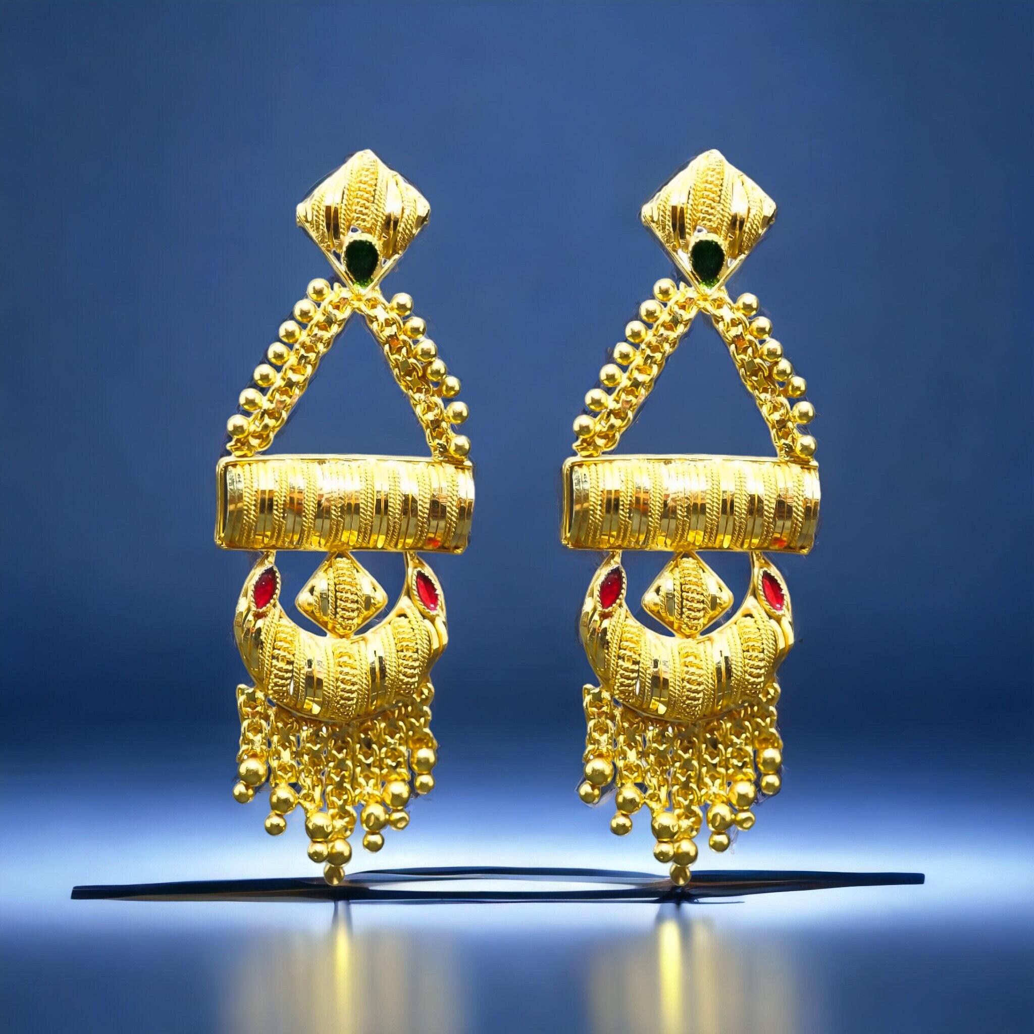 Women's Indian Style Chandelier Earrings 21 Karat Gold For Sale