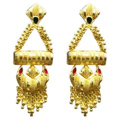 Retro Indian Style 21K Gold Chandelier Earrings