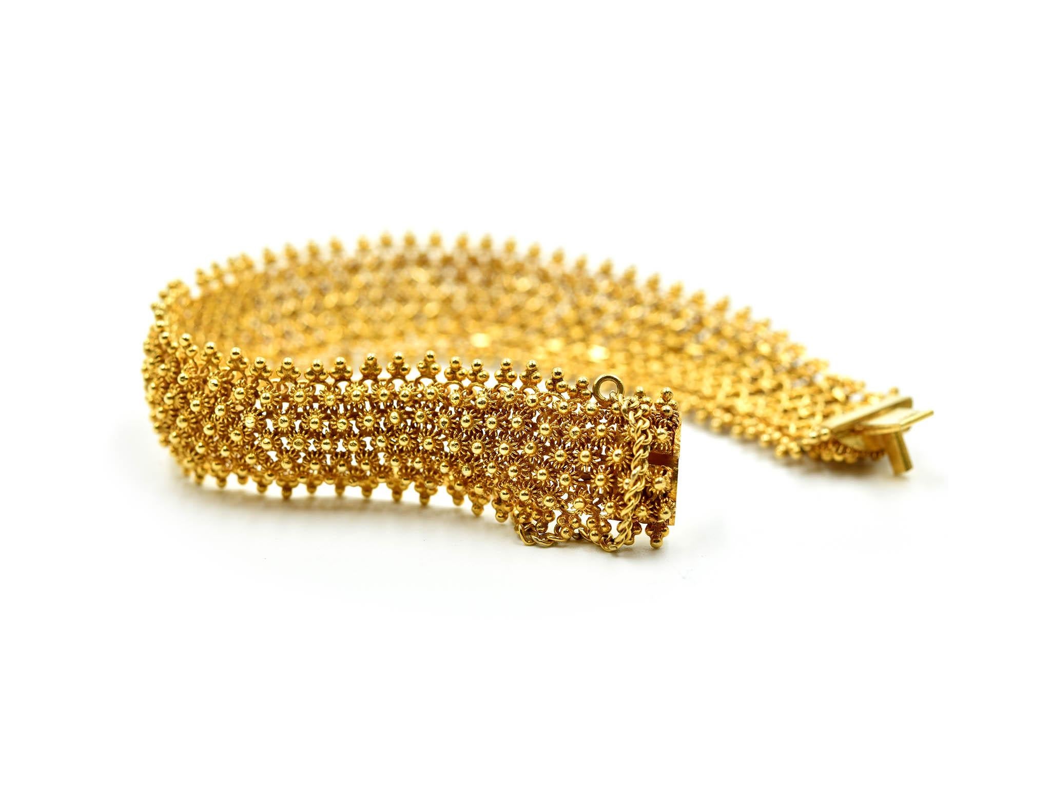 Modern Indian Style Bracelet Made in 14 Karat Yellow Gold, 26.8 Grams