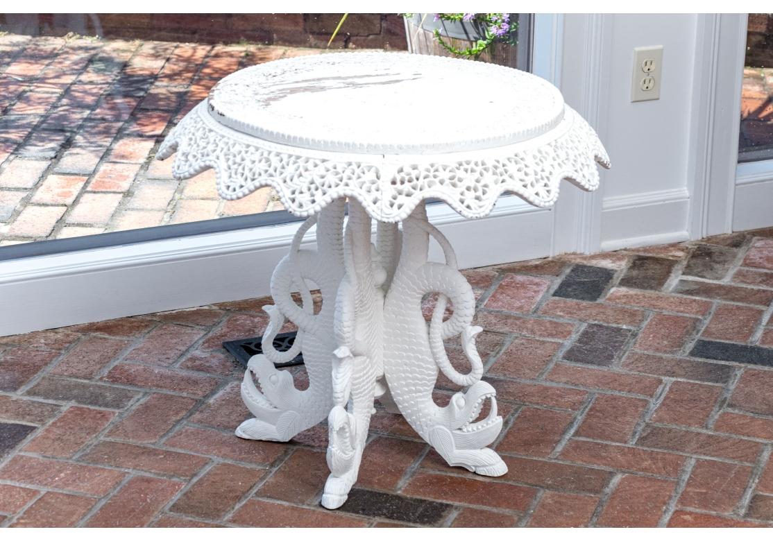 Indian Style Ornately Carved Paint Decorated Pedestal Occasional Table For Sale 5