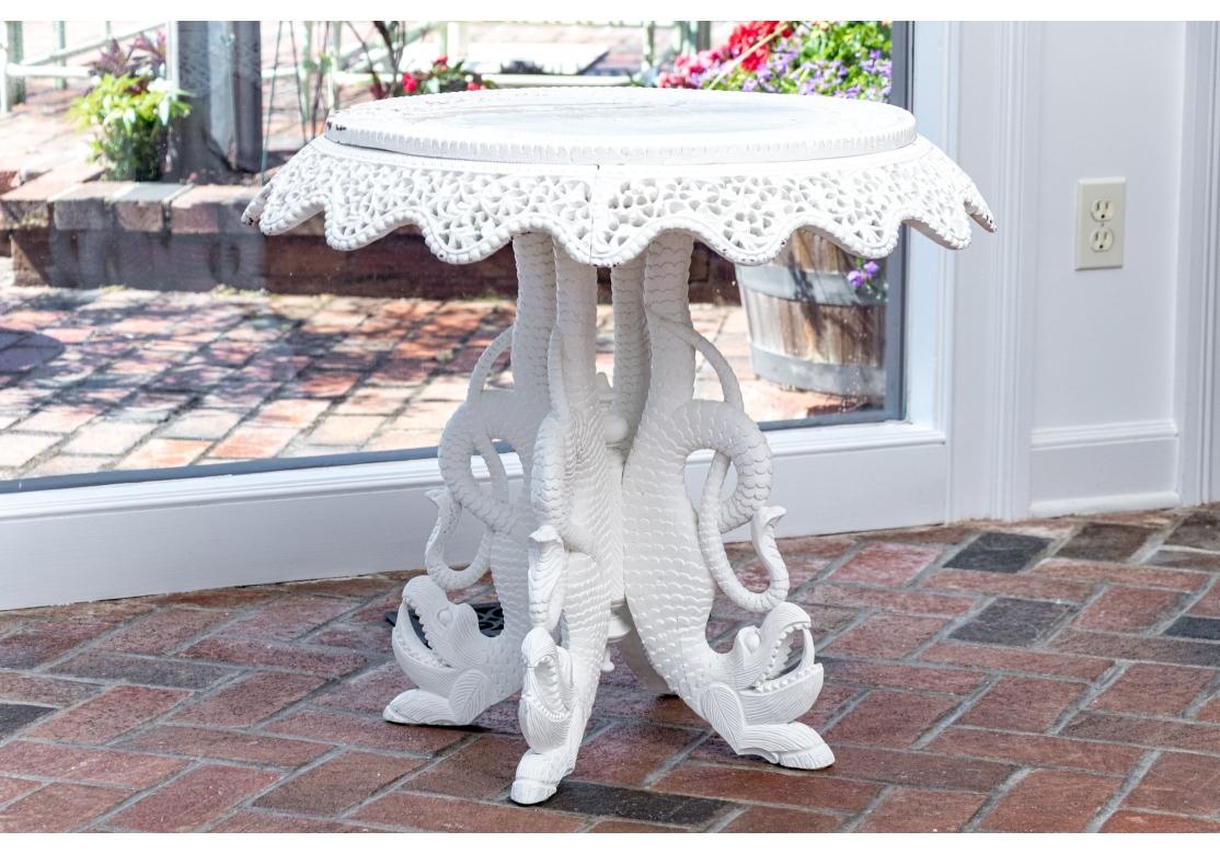 Indian Style Ornately Carved Paint Decorated Pedestal Occasional Table For Sale 8